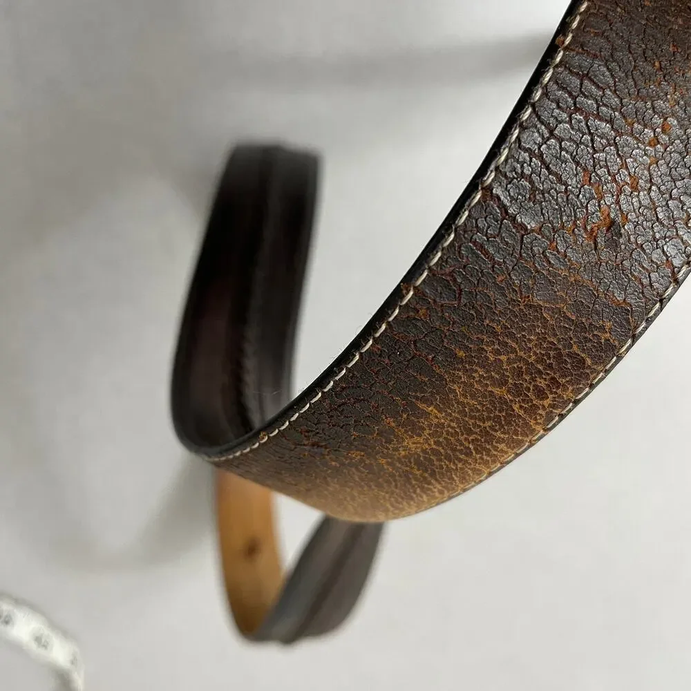 Mezlan Mens Leather Belt Size M Brown Woven Stripe Gunmetal Buckle 1.25in *
